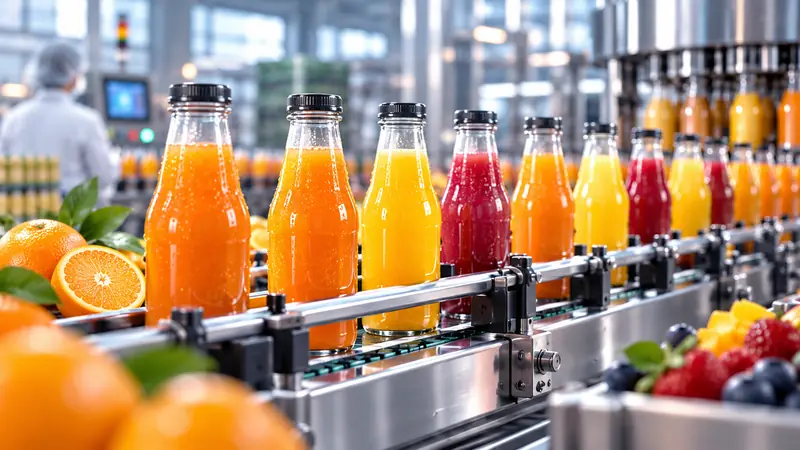 Bottled juices on a production line