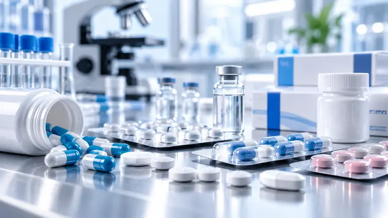 Healthcare products and medicines in a laboratory