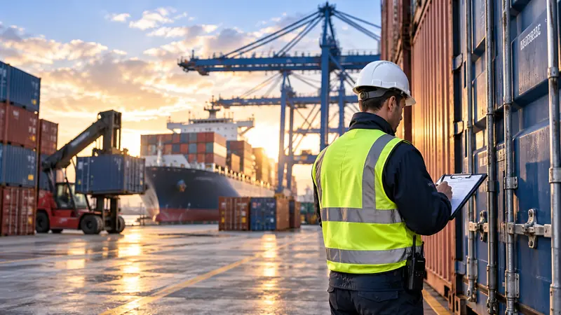 Inspector checking a shipping container