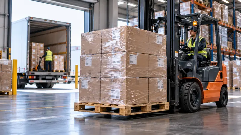 Forklift loading pallets onto a lorry